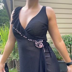 Vintage 90’s Necessary Objects Ruffled Midi Wrap Dress with rose